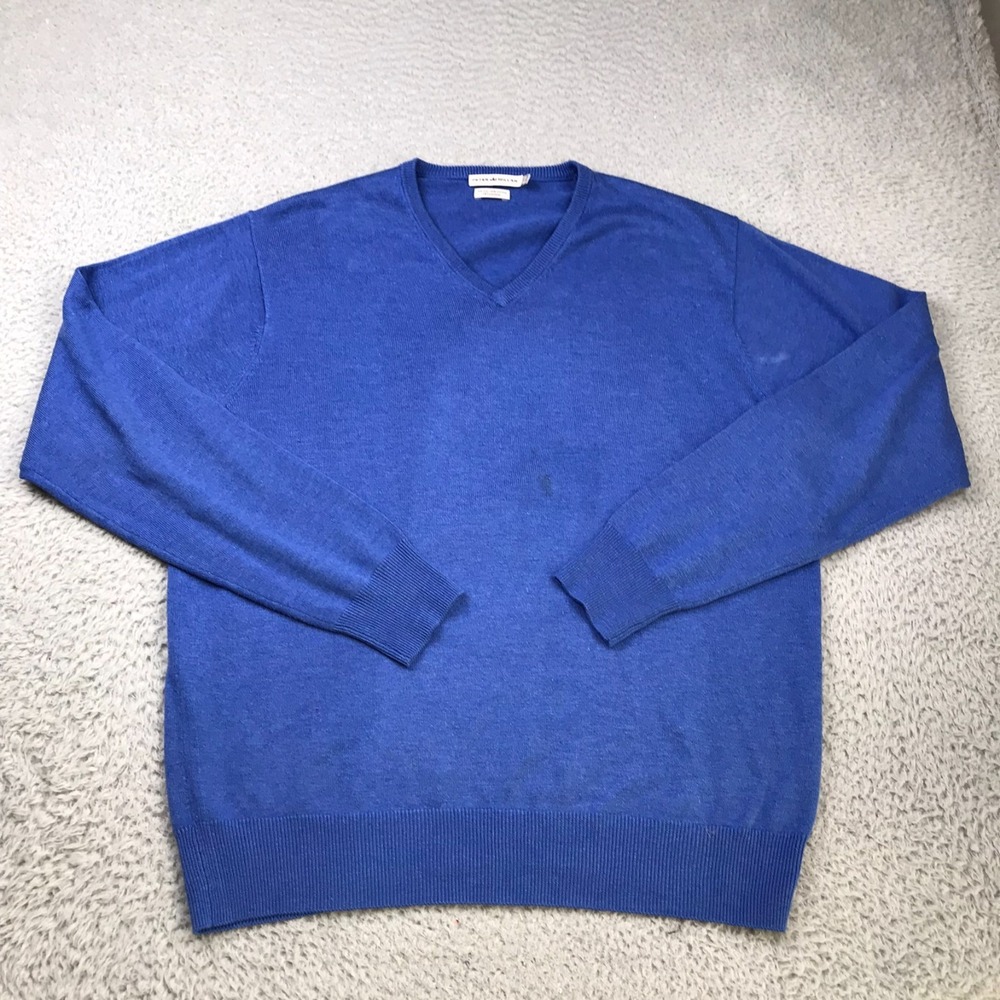 Peter Millar Sweater Mens L Blue Silk Cotton Cashmere Knit V Neck Pullover *Flaw